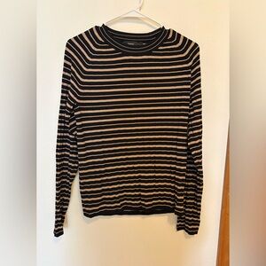 Theory Women Large Black and Tan Striped Knit Top